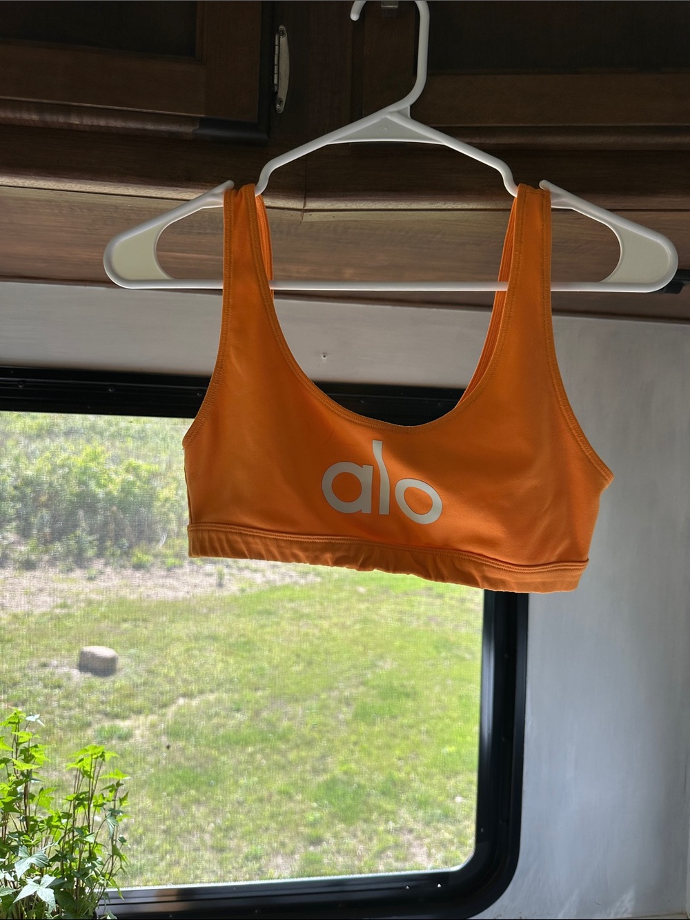 Alo Orange Logo Sports Bra size small